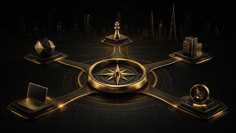 Business owner evaluating a connected digital marketing strategy, analytics and campaign system in Dubai
