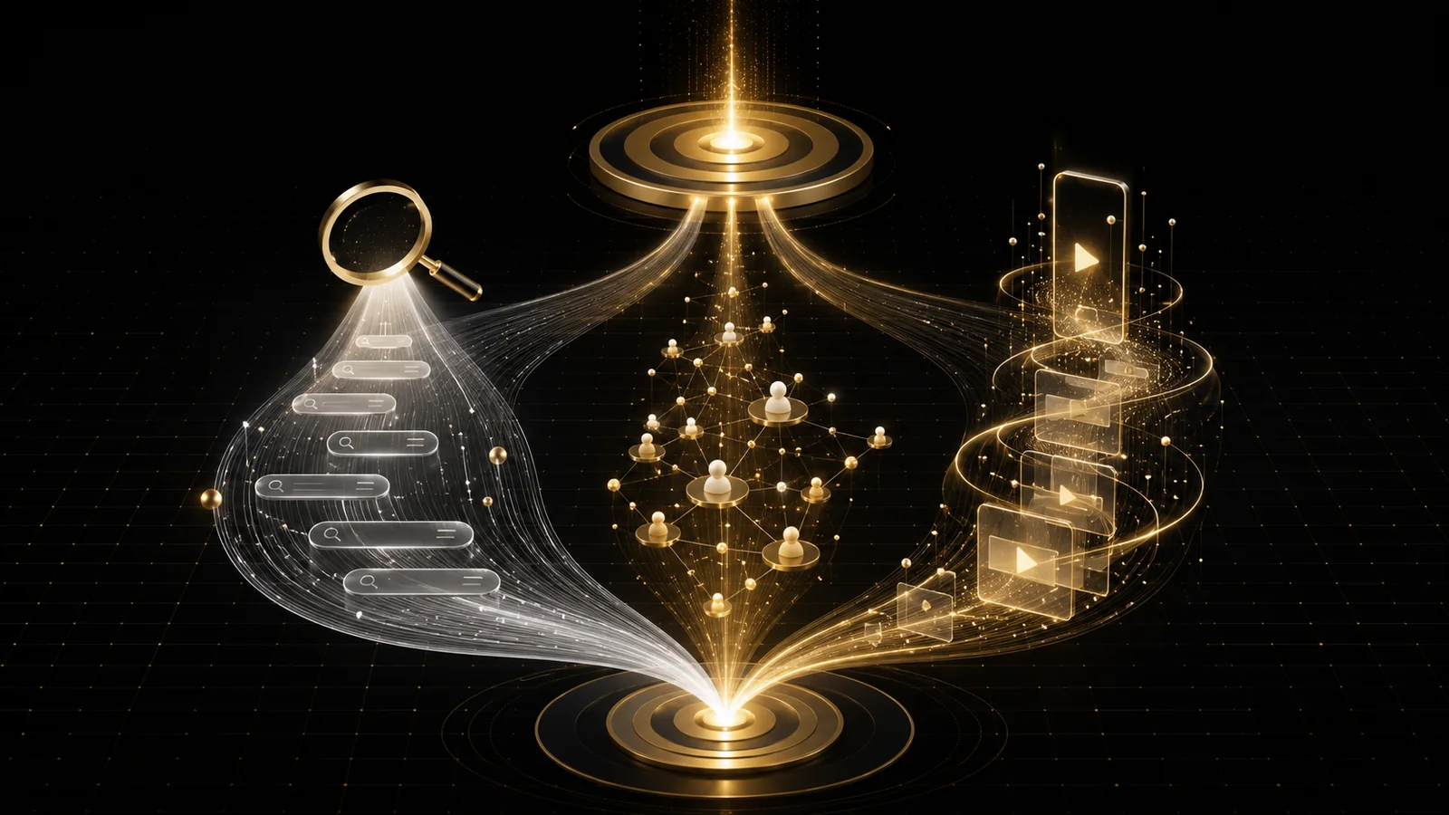 Three connected advertising channel paths representing Google Meta and TikTok platform selection for UAE businesses